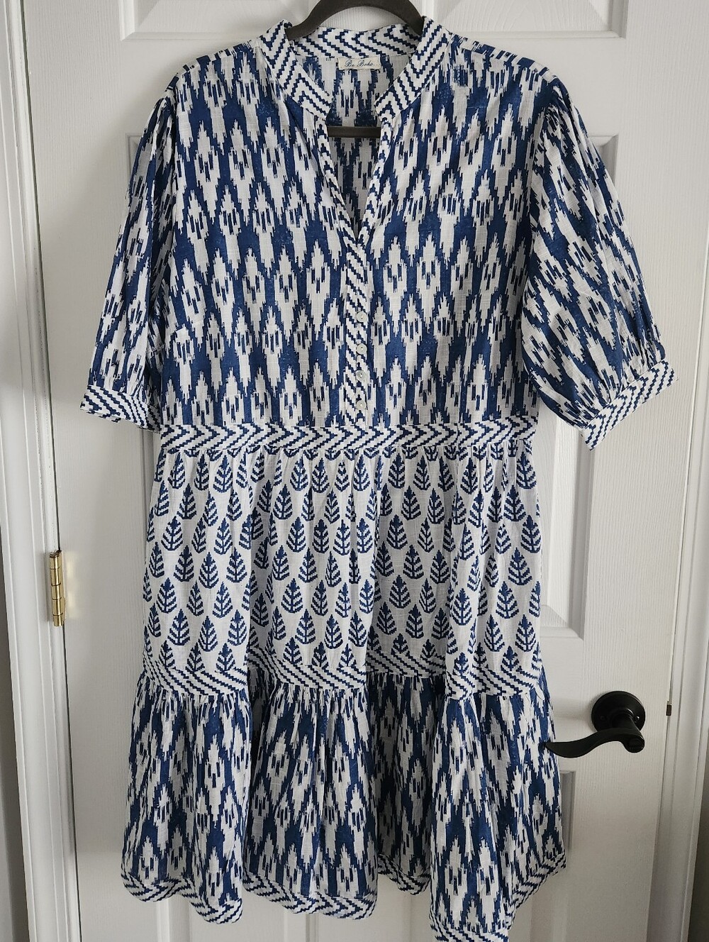 Be Boho 100% Cotton Blue and White Patterned Tiered Women’s Dress Oversized